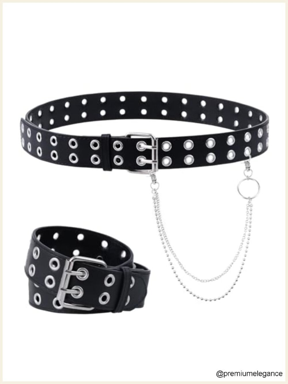 Unisex Faux Leather Belt with Detachable Chain Punk Rock Waist Accessory